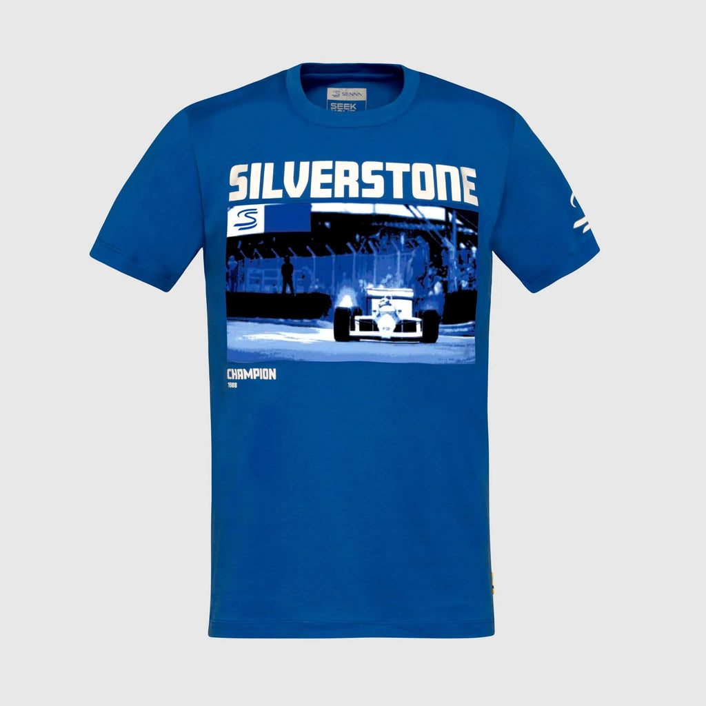 Ayrton Senna F1 Silverstone Circuit Graphic T-Shirt - Blue T-shirts Ayrton Senna 